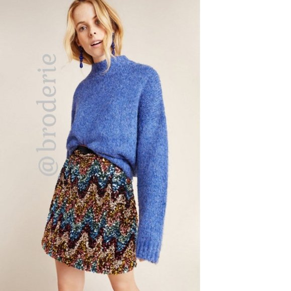 Anthropologie Zig-Zag Sequined Mini Skirt - Picture 3 of 6